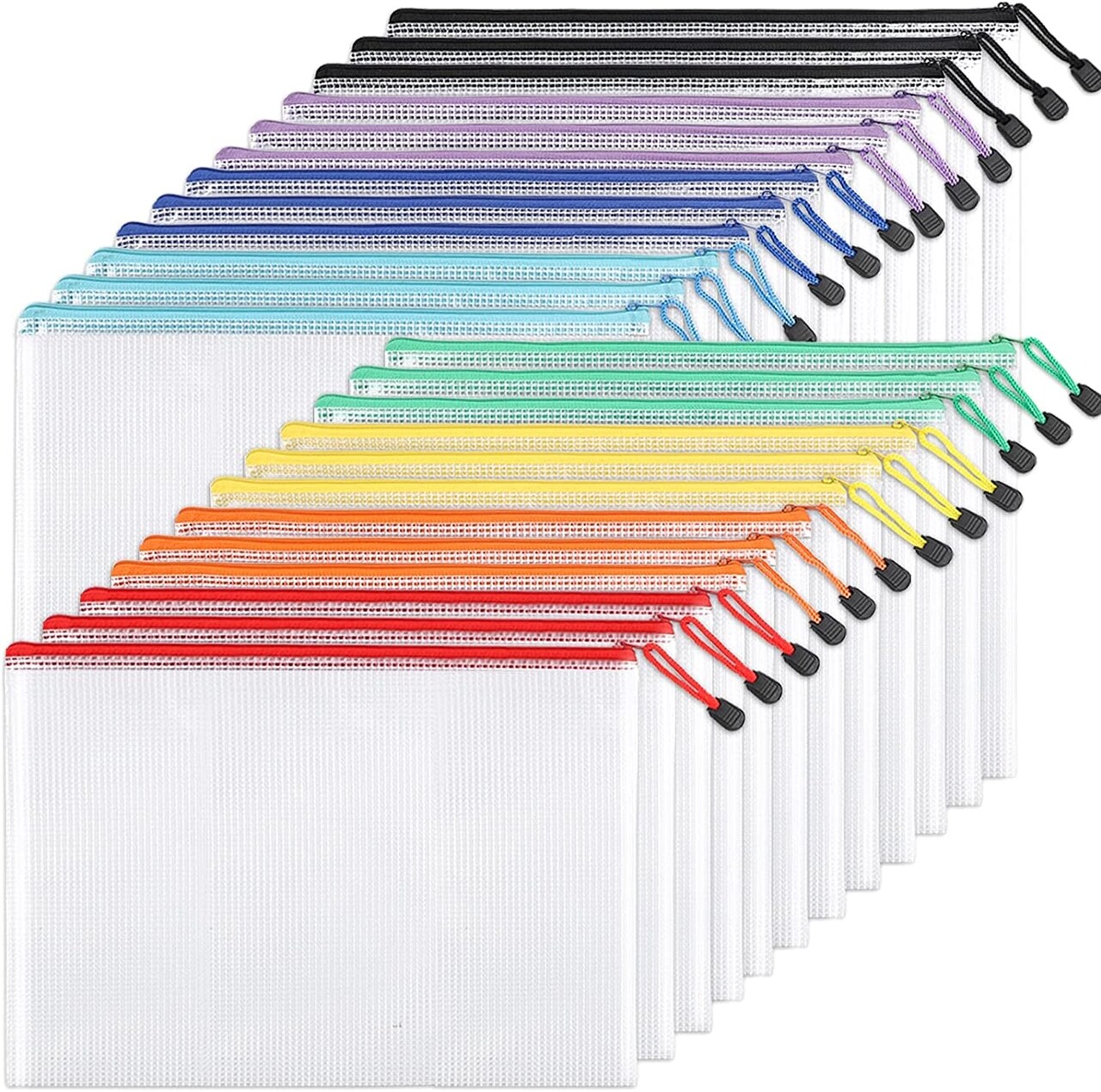 24Pcs Mesh Zipper Pouch Bags, A4 Zipper Bags for Organizing Storage, Waterproof Zipper Pouches, Letter Size, File Bags for School, Toys, Puzzle, Board Games and Office Supplies